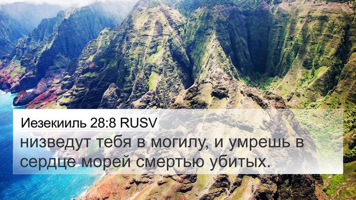 Иезекииль 28:8 RUSV Bible Verse Image