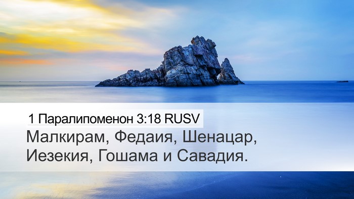 1 Паралипоменон 3:18 RUSV Desktop Wallpaper - Малкирам, Федаия, Шенацар, - Desktop Bible Verse Wallpaper