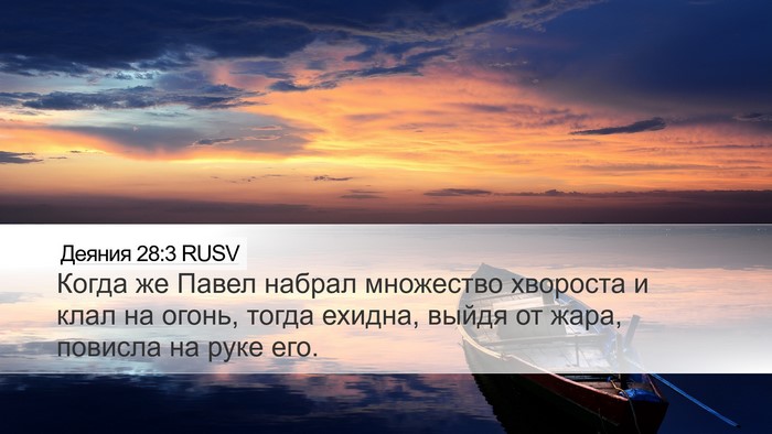 Деяния 28:3 RUSV Bible Verse Image