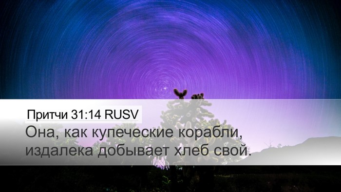 Притчи 31:14 RUSV Desktop Wallpaper - Она, как купеческие - Desktop Bible Verse Wallpaper