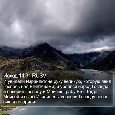 Исход 14:31 RUSV Bible Verse Image