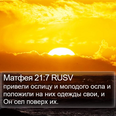 Матфея 21:7 RUSV Bible Verse Image