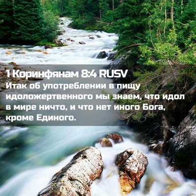 Picture 02 - 1 Коринфянам 8:4 RUSV - Итак об употреблении в - Bible Verse Picture
