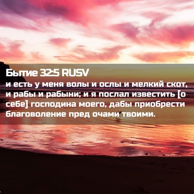 Picture 02 - Бытие 32:5 RUSV - и есть у меня волы и ослы и - Bible Verse Picture