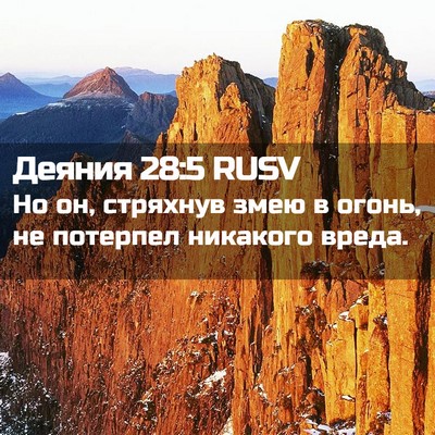 Picture 02 - Деяния 28:5 RUSV - Но он, стряхнув змею в - Bible Verse Picture