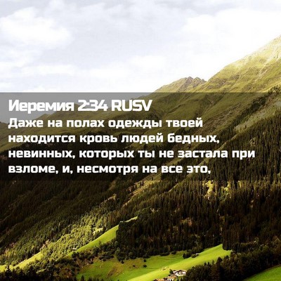 Picture 02 - Иеремия 2:34 RUSV - Даже на полах одежды твоей - Bible Verse Picture