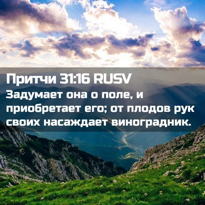 Picture 02 - Притчи 31:16 RUSV - Задумает она о поле, и - Bible Verse Picture