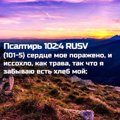 Picture 02 - Псалтирь 102:4 RUSV - (101-5) сердце мое поражено, и - Bible Verse Picture