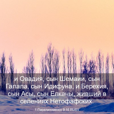 Picture 03 - 1 Паралипоменон 9:16 RUSV - и Овадия, сын Шемаии, сын - Bible Verse Picture