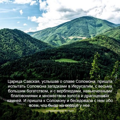 Picture 03 - 2 Паралипоменон 9:1 RUSV - Царица Савская, услышав о - Bible Verse Picture