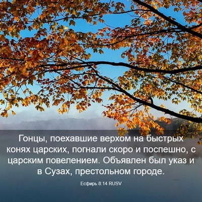 Picture 03 - Есфирь 8:14 RUSV - Гонцы, поехавшие верхом на - Bible Verse Picture