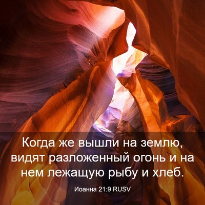 Picture 03 - Иоанна 21:9 RUSV - Когда же вышли на землю, - Bible Verse Picture