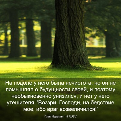 Picture 03 - Плач Иеремии 1:9 RUSV - На подоле у него была - Bible Verse Picture