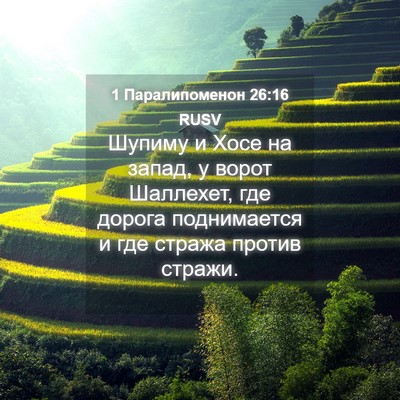 Picture 04 - 1 Паралипоменон 26:16 RUSV - Шупиму и Хосе на запад, у - Bible Verse Picture