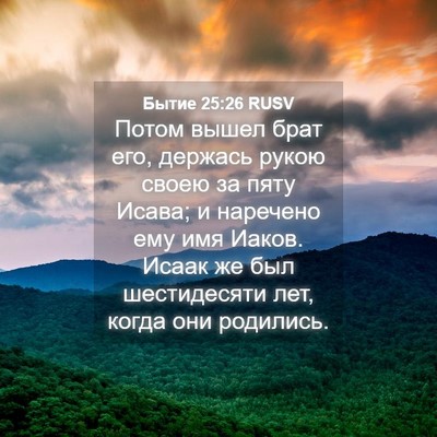 Picture 04 - Бытие 25:26 RUSV - Потом вышел брат его, - Bible Verse Picture