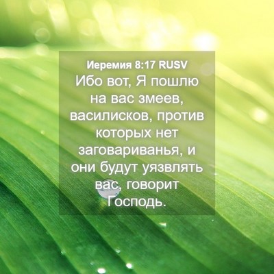 Picture 04 - Иеремия 8:17 RUSV - Ибо вот, Я пошлю на вас - Bible Verse Picture
