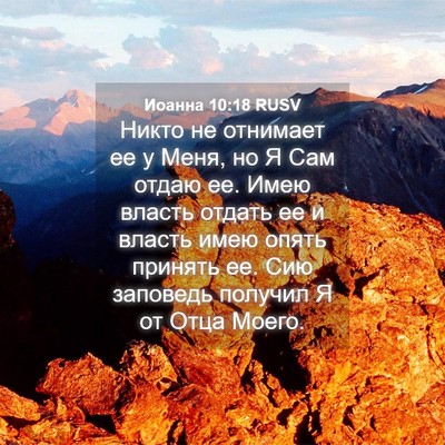 Picture 04 - Иоанна 10:18 RUSV - Никто не отнимает ее у - Bible Verse Picture