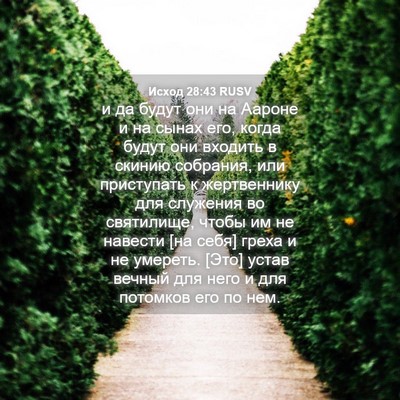 Picture 04 - Исход 28:43 RUSV - и да будут они на Аароне и - Bible Verse Picture