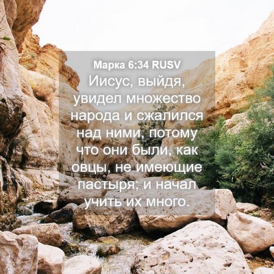 Picture 04 - Марка 6:34 RUSV - Иисус, выйдя, увидел - Bible Verse Picture