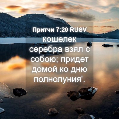 Picture 04 - Притчи 7:20 RUSV - кошелек серебра взял с - Bible Verse Picture