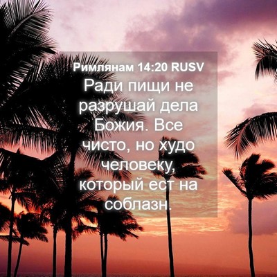 Picture 04 - Римлянам 14:20 RUSV - Ради пищи не разрушай дела - Bible Verse Picture