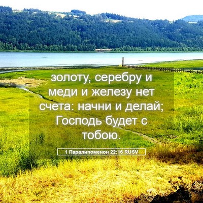 Picture 05 - 1 Паралипоменон 22:16 RUSV - золоту, серебру и меди и - Bible Verse Picture
