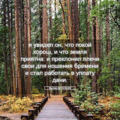 Picture 05 - Бытие 49:15 RUSV - и увидел он, что покой - Bible Verse Picture