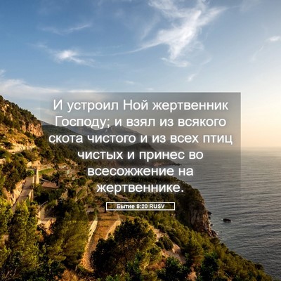 Picture 05 - Бытие 8:20 RUSV - И устроил Ной жертвенник - Bible Verse Picture