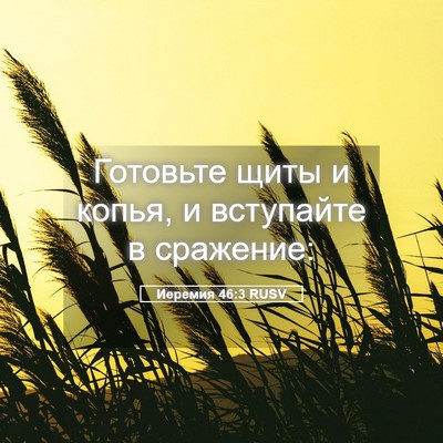 Picture 05 - Иеремия 46:3 RUSV - Готовьте щиты и копья, и - Bible Verse Picture