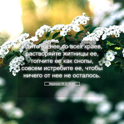 Picture 05 - Иеремия 50:26 RUSV - Идите на нее со всех краев, - Bible Verse Picture