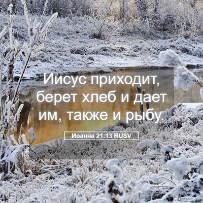 Picture 05 - Иоанна 21:13 RUSV - Иисус приходит, берет хлеб - Bible Verse Picture