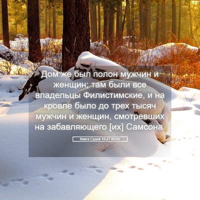 Picture 05 - Книга Судей 16:27 RUSV - Дом же был полон мужчин и - Bible Verse Picture