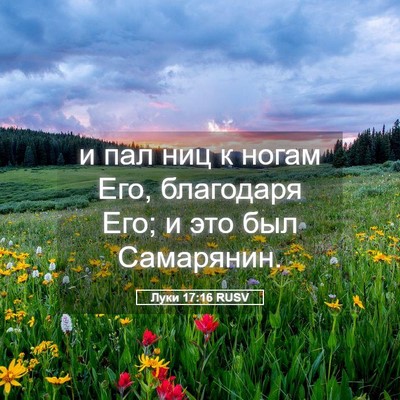 Picture 05 - Луки 17:16 RUSV - и пал ниц к ногам Его, - Bible Verse Picture