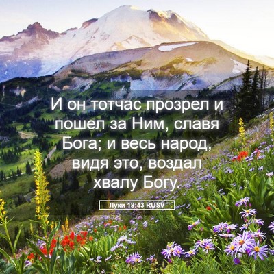 Picture 05 - Луки 18:43 RUSV - И он тотчас прозрел и пошел - Bible Verse Picture
