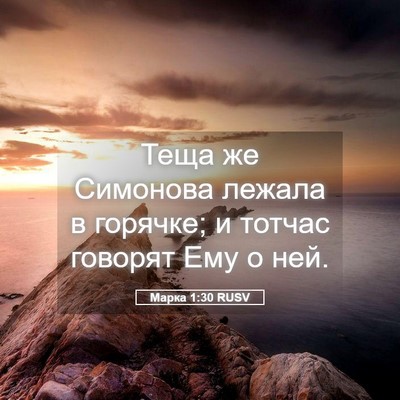 Picture 05 - Марка 1:30 RUSV - Теща же Симонова лежала в - Bible Verse Picture