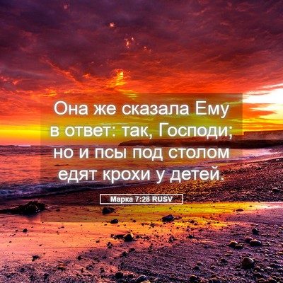 Picture 05 - Марка 7:28 RUSV - Она же сказала Ему в ответ: - Bible Verse Picture