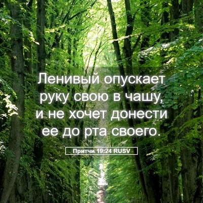 Picture 05 - Притчи 19:24 RUSV - Ленивый опускает руку свою - Bible Verse Picture