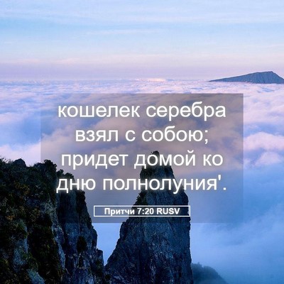 Picture 05 - Притчи 7:20 RUSV - кошелек серебра взял с - Bible Verse Picture