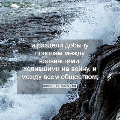 Picture 05 - Числа 31:27 RUSV - и раздели добычу пополам - Bible Verse Picture