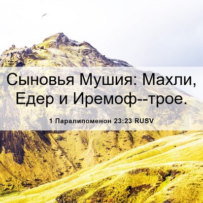 Picture 06 - 1 Паралипоменон 23:23 RUSV - Сыновья Мушия: Махли, Едер - Bible Verse Picture