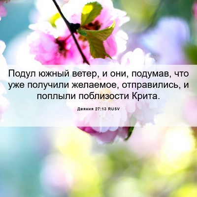 Picture 06 - Деяния 27:13 RUSV - Подул южный ветер, и они, - Bible Verse Picture