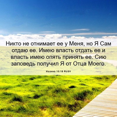 Picture 06 - Иоанна 10:18 RUSV - Никто не отнимает ее у - Bible Verse Picture