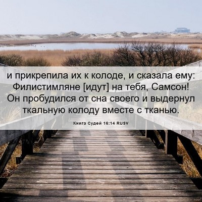 Picture 06 - Книга Судей 16:14 RUSV - и прикрепила их к колоде, и - Bible Verse Picture