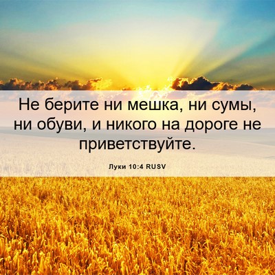 Picture 06 - Луки 10:4 RUSV - Не берите ни мешка, ни сумы, - Bible Verse Picture
