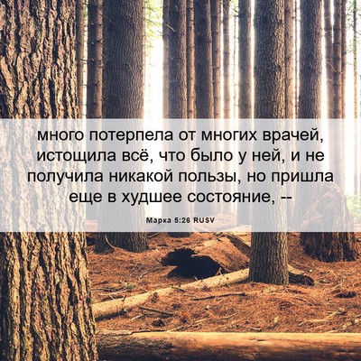 Picture 06 - Марка 5:26 RUSV - много потерпела от многих - Bible Verse Picture