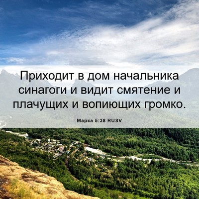 Picture 06 - Марка 5:38 RUSV - Приходит в дом начальника - Bible Verse Picture