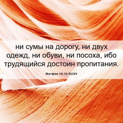 Picture 06 - Матфея 10:10 RUSV - ни сумы на дорогу, ни двух - Bible Verse Picture