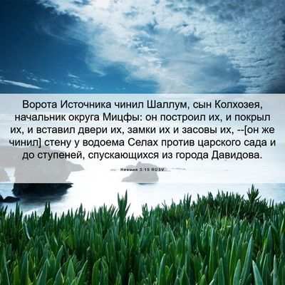 Picture 06 - Неемия 3:15 RUSV - Ворота Источника чинил - Bible Verse Picture