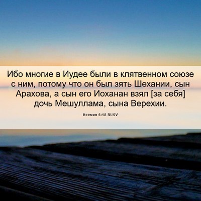 Picture 06 - Неемия 6:18 RUSV - Ибо многие в Иудее были в - Bible Verse Picture