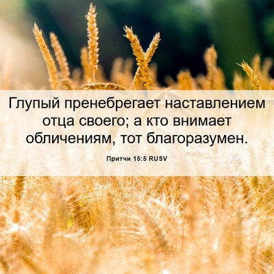 Picture 06 - Притчи 15:5 RUSV - Глупый пренебрегает - Bible Verse Picture
